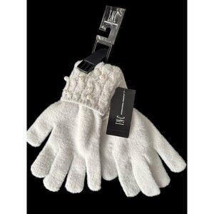 INC International Concepts Women's Pearl‎ Embellished-Cuff Gloves Grey